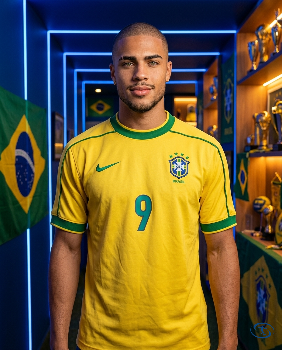 Camisa Seleção Brasileira Retrô Home 1998 Ronaldo #9 - Torcedor Nike Masculina - Amarelo - Front View | Sant Sport