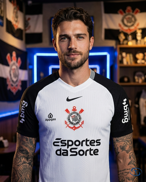 Corinthians Jersey Home w/ Sponsors 2025/26 Player Version Nike Men's - White - Badge Close-Up | Sant Sport