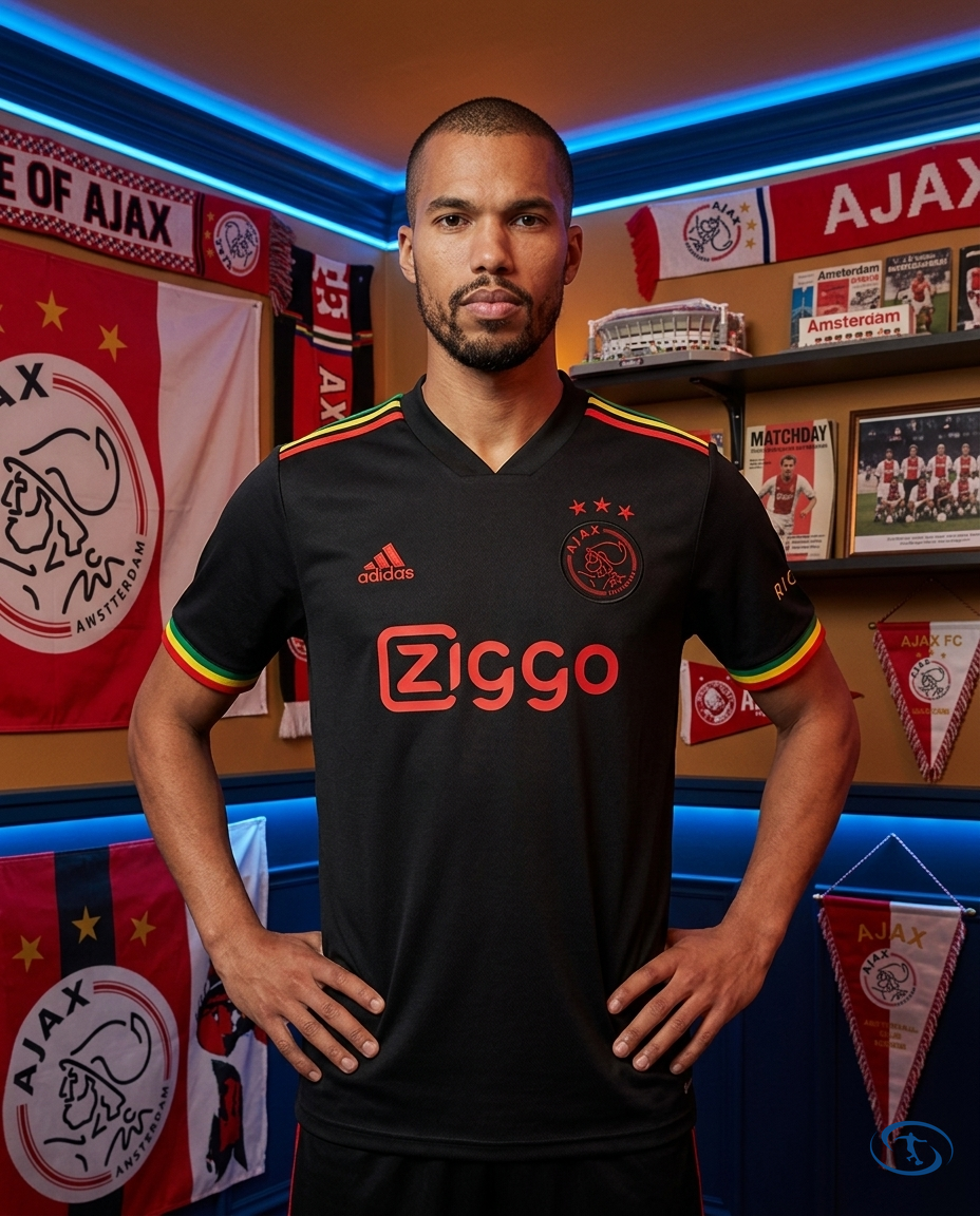 Camisa Ajax Three Little Birds 21/22 Adidas Masculina - Preta - Front View | Sant Sport
