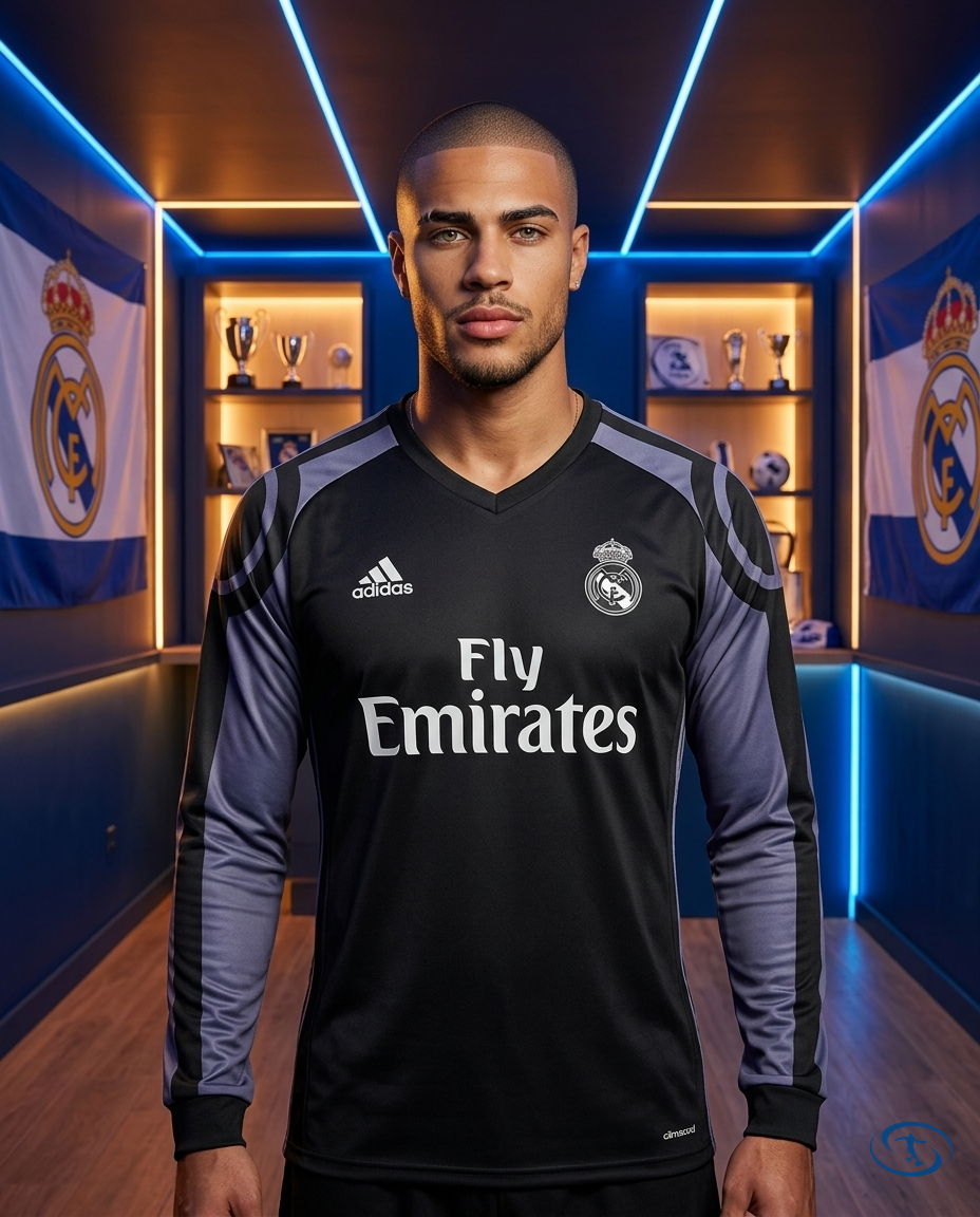 Camisa Real Madrid Manga Longa Third Retrô 2016/17 - Torcedor Adidas Masculino - Preto - Front View | Sant Sport