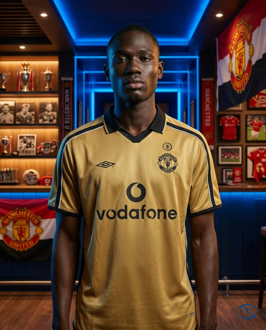 Camisa Manchester United Centenário Retrô 2001/02 - Dupla Face - Branco e Dourado - Front View | Sant Sport