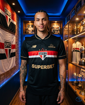 Sao Paulo FC Jersey Third 2025/26 Jogador New Balance Men's - Black & Gold - Front View | Sant Sport