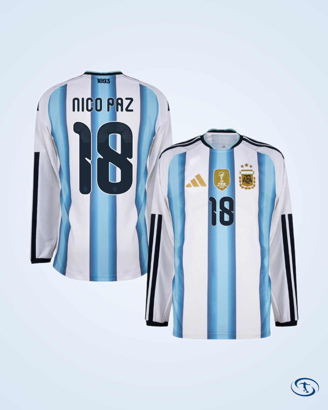 Argentina Authentic Home L/S Player Number Shirt 2026-2027 (Official Printing) - Men's