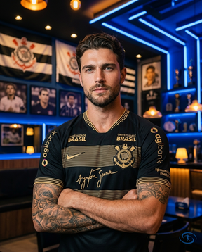 Corinthians Ayrton Senna Jersey w/ Sponsors 2018/19 Retro - Nike Men's Preto e Dourado - Side View | Sant Sport