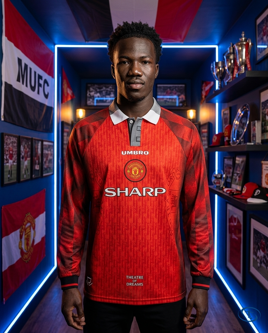 Camisa Manchester United Manga Longa Home Retrô 1996 - Torcedor Umbro Masculino - Front View | Sant Sport