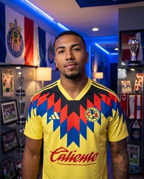 Camisa Club América I 2025/26 Torcedor Adidas Masculino - Amarelo - Badge Close-Up | Sant Sport